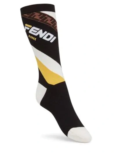 Shop Fendi Mania Logo Socks In Black