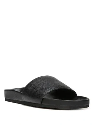 Shop Vince Gavin Leather Pool Slides In Black