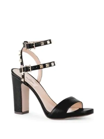 Shop Valentino Rockstud Pebbled Leather Ankle-strap Sandals In Black