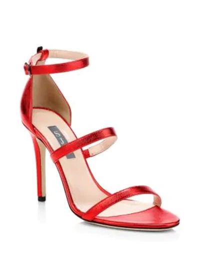 Shop Sjp By Sarah Jessica Parker Women's Halo Ankle-strap Metallic Leather Sandals In Red
