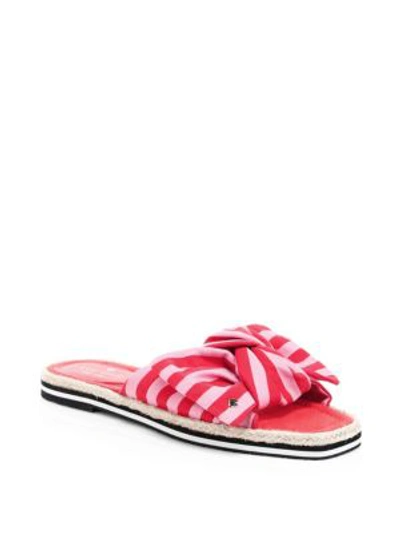 Shop Kate Spade Caliana Striped Canvas Bow Slides In Pink Red