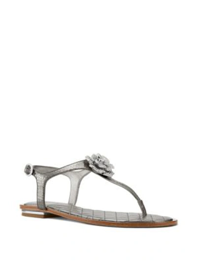 Shop Michael Michael Kors Lucia Crystal Flower Thong Sandals In Silver