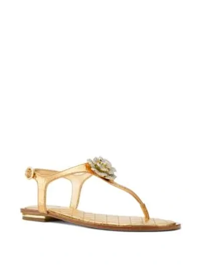 Shop Michael Michael Kors Lucia Crystal Flower Thong Sandals In Gold