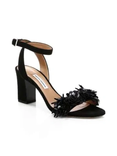 Shop Tabitha Simmons Lilian Floral Sequin Leather Sandals In Black