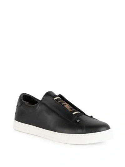 Shop Fendi Slip-on Leather Sneakers In Black