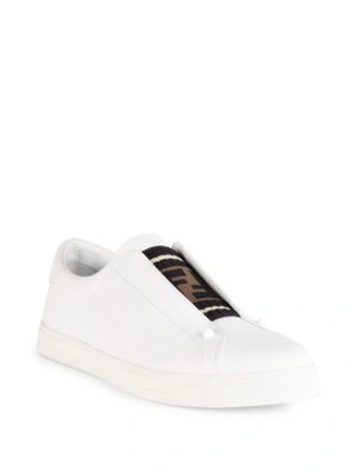 Shop Fendi Women's Slip-on Leather Sneakers In White