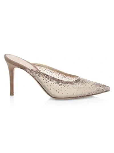 Shop Gianvito Rossi Crystal-embellished Leather Mules In Tan