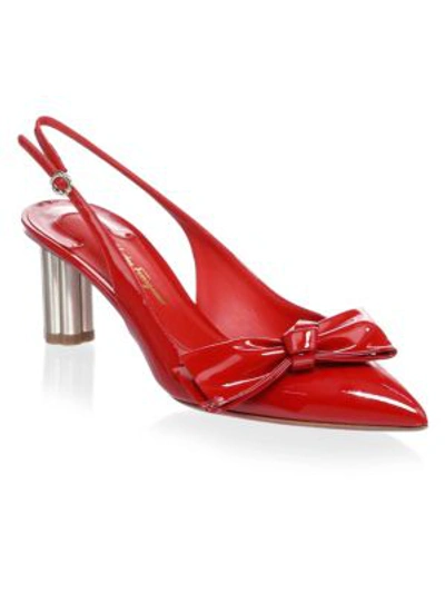 Shop Ferragamo Women's Bow Patent Leather Slingback Pumps In Lipstick