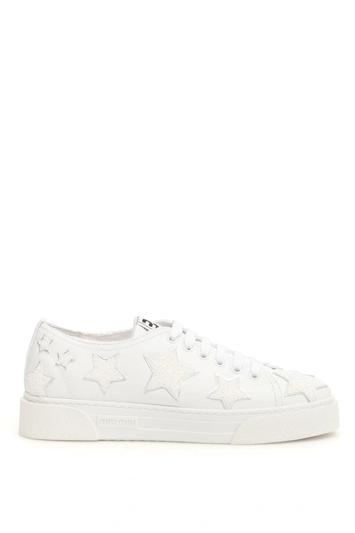 Shop Miu Miu Glitter Star Sneakers In Bianco Gesso|bianco