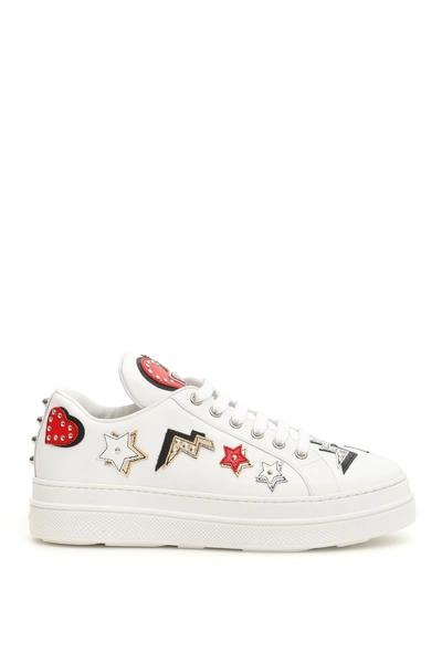 Shop Prada Sneaker With Heart Patches In Bianco|bianco