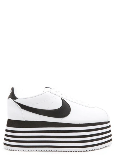 Shop Comme Des Garçons X Nike Cortez Striped Wedge Platform Sneakers In White