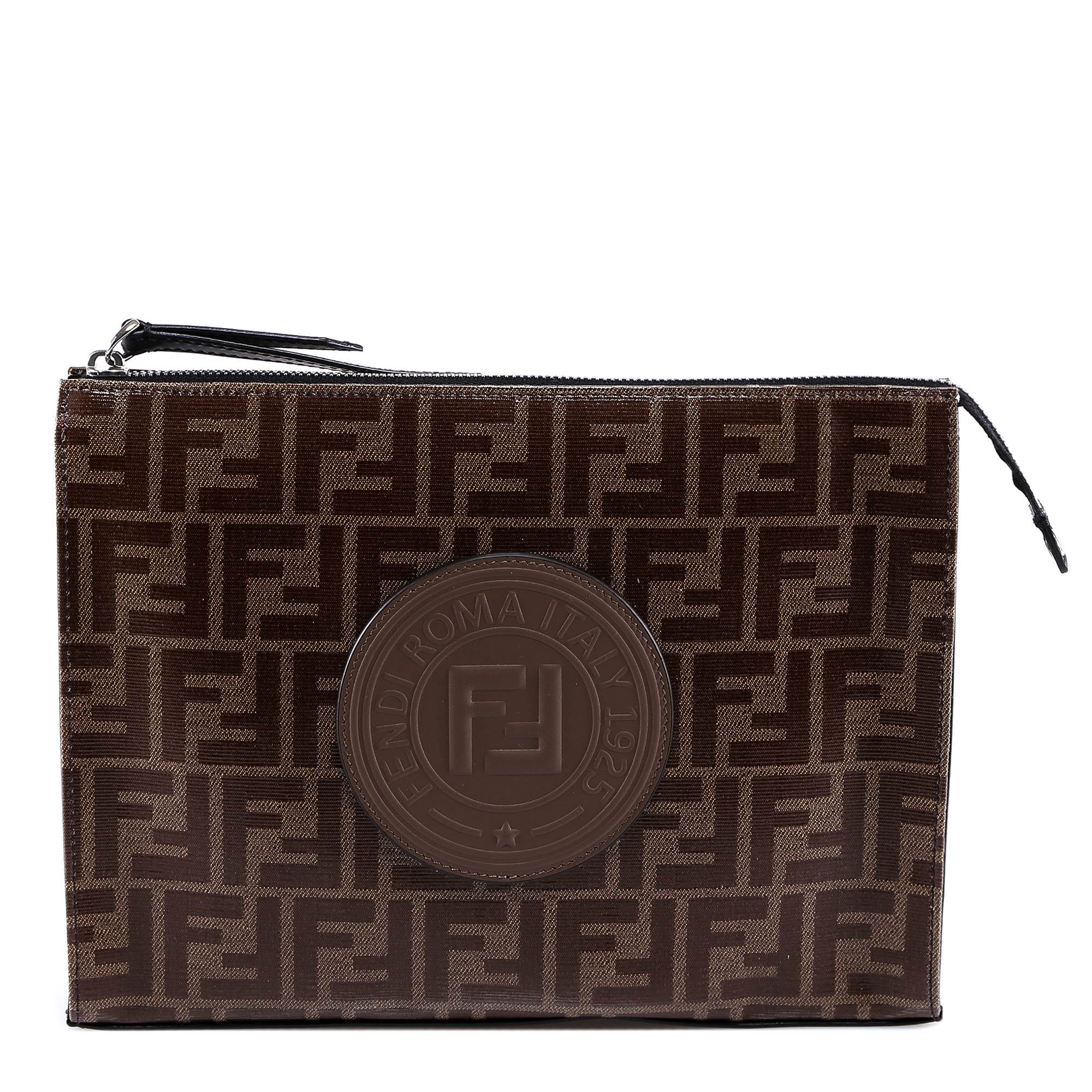 Fendi Logo Patch Clutch Bag In Brown | ModeSens
