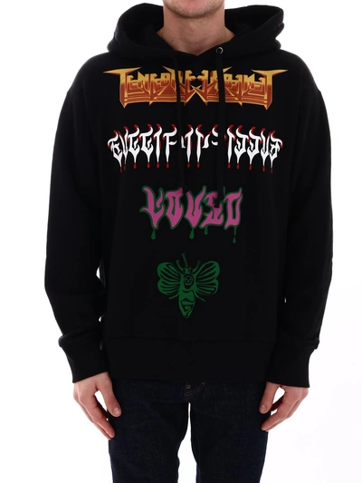 Shop Gucci Bee Printhooded Sweatshirt In Black