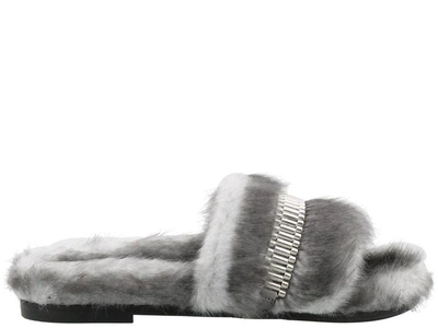 Shop Kendall + Kylie Shade Faux Fur Slides Slides In Grey
