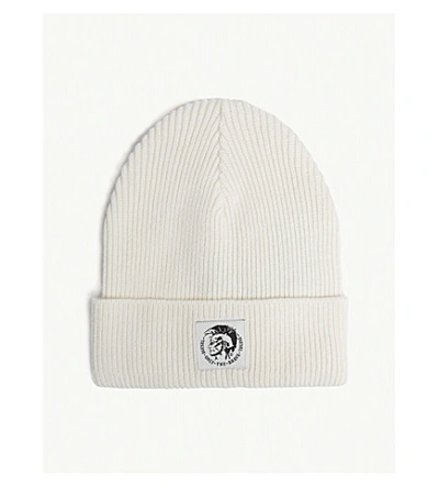 Shop Diesel K-coder Ribbed Wool And Cotton-blend Beanie In Vapourous Gray