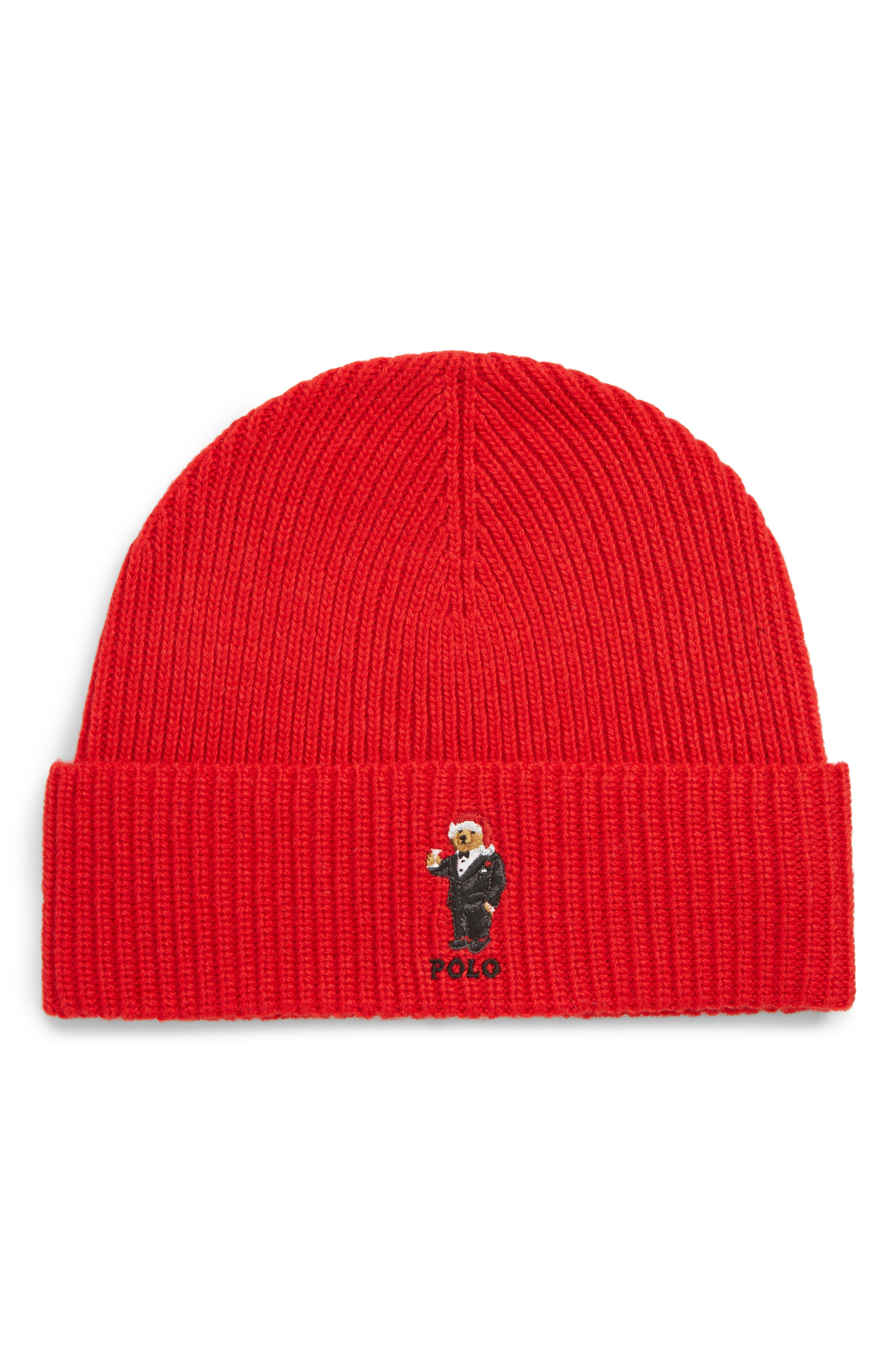 red polo hat with bear