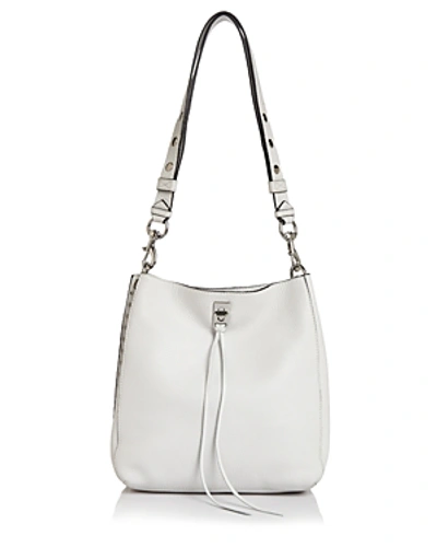 Shop Rebecca Minkoff Darren Leather Shoulder Bag In Optic White/silver