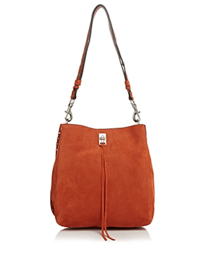 Shop Rebecca Minkoff Darren Studded Suede Shoulder Bag In Rust Orange/silver