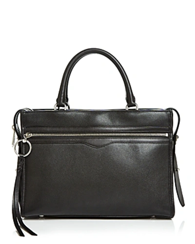 Shop Rebecca Minkoff Bedford Leather Zip Satchel In Black/silver