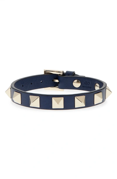 Shop Valentino Rockstud Small Leather Bracelet In Navy