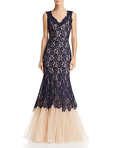 Shop Nha Khanh Lace & Tulle Gown In Navy