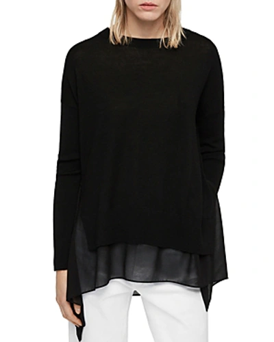 Shop Allsaints Libby Contrast-hem Sweater In Black