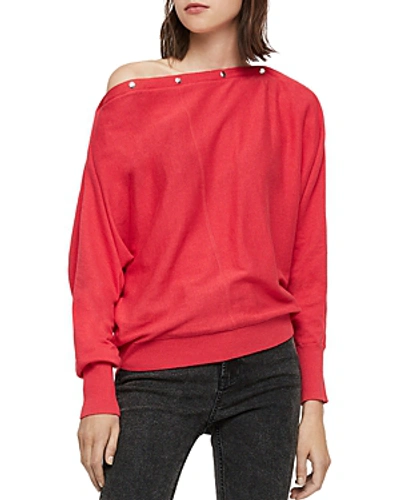 Shop Allsaints Elle Snap-detail Sweater In Flamingo Pink