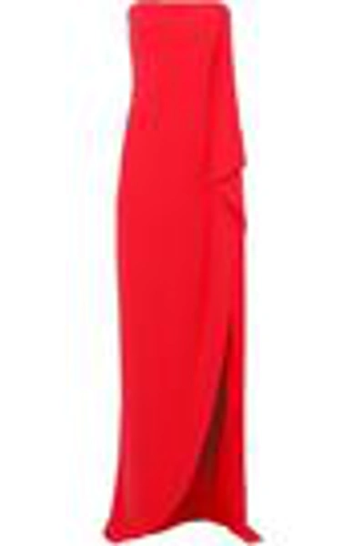 Shop Halston Heritage Woman Strapless Draped Crepe Gown Papaya