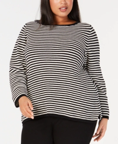 Shop Eileen Fisher Plus Size Organic Cotton Striped Top In Soft White/back