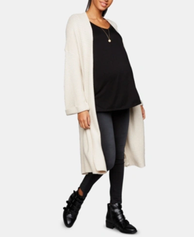 Shop Cupcakes And Cashmere Heavy Knit Belted Duster Maternity Coat In Nude-khaki