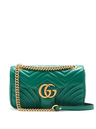Gucci GG Marmont Small Forest Green Matelasse in Leather with  Palladium-tone - US