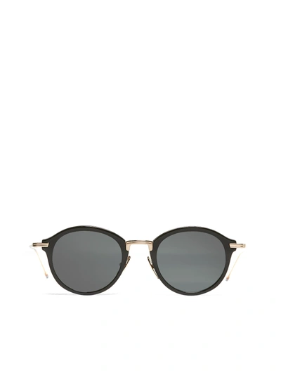 Shop Thom Browne Round Frame Sunglasses In Nero Oro