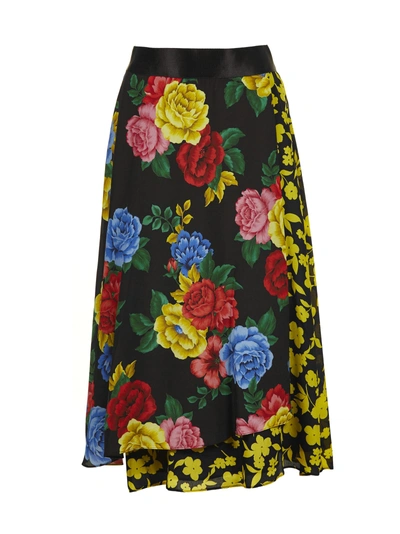 Shop Alice And Olivia Nanette Mock Wrap Midi Skirt In Nero Multicolor