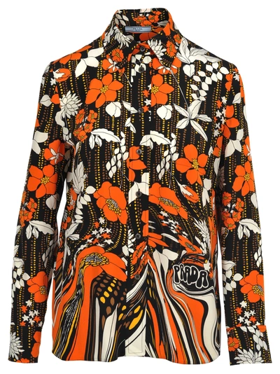 Shop Prada Shirt Flower '70 In Orange Flower