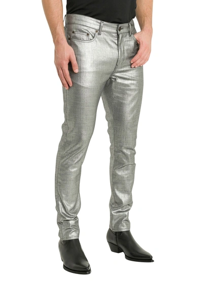 Shop Saint Laurent Laminated Silver Jeans