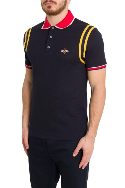 Shop Gucci Cotton Polo With Bee In Blu