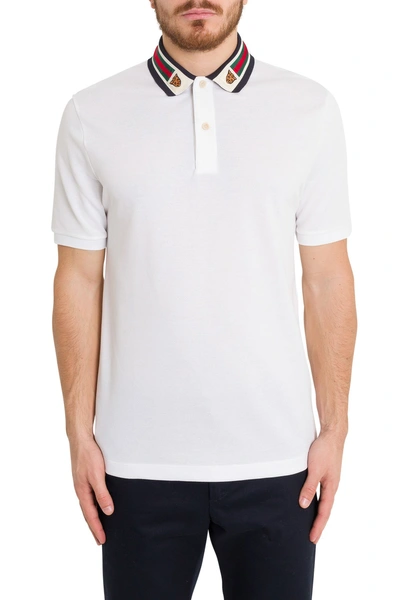 Shop Gucci Cotton Polo With Web And Feline Head In Bianco