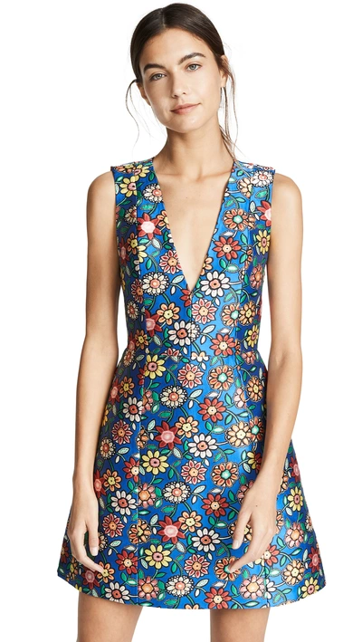 Shop Alice And Olivia Patty Seamed A-line Dress In Cobalt/multi