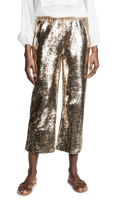 Shop Figue Verushka Sequin Pants In Gold/off White