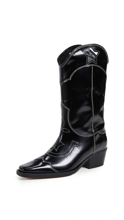 Shop Ganni High Texas Boots In Black