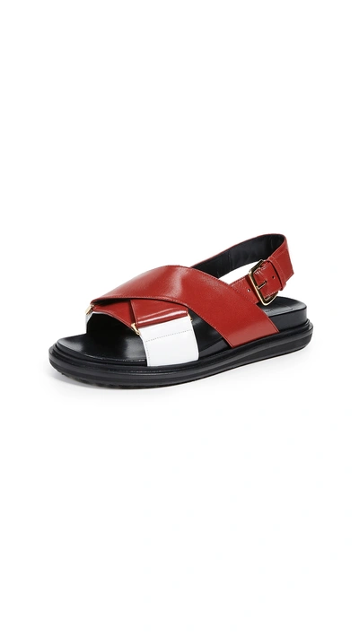 Shop Marni Fussbett Sandals In Hot Red/lily White