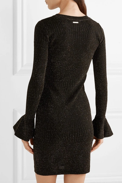 Shop Michael Michael Kors Ribbed Lurex Mini Dress In Black