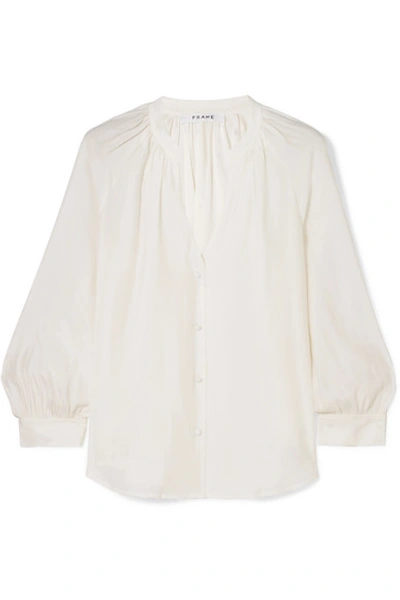 Shop Frame Gathered Silk Blouse In White