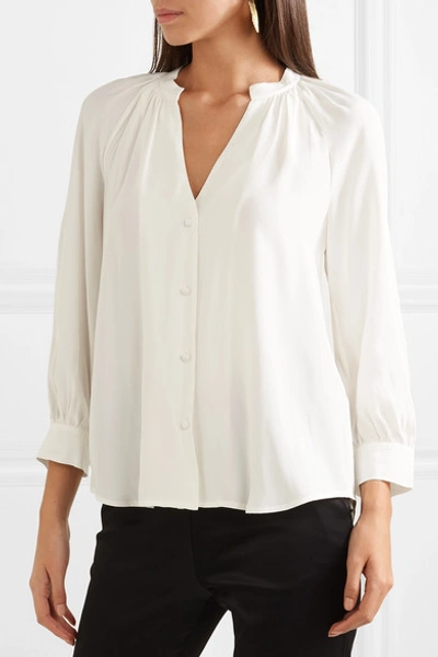 Shop Frame Gathered Silk Blouse In White