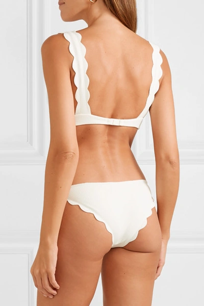 Shop Marysia Santa Clara Scalloped Stretch-crepe Bikini Top In White