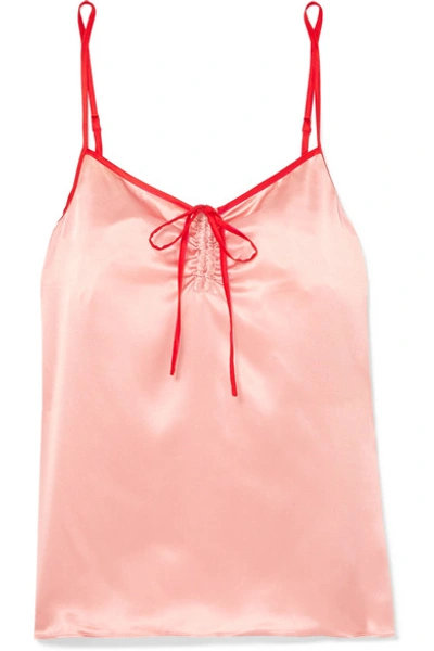 Morgan Lane Serena Bow-detailed Two-tone Silk-satin Camisole In Blush