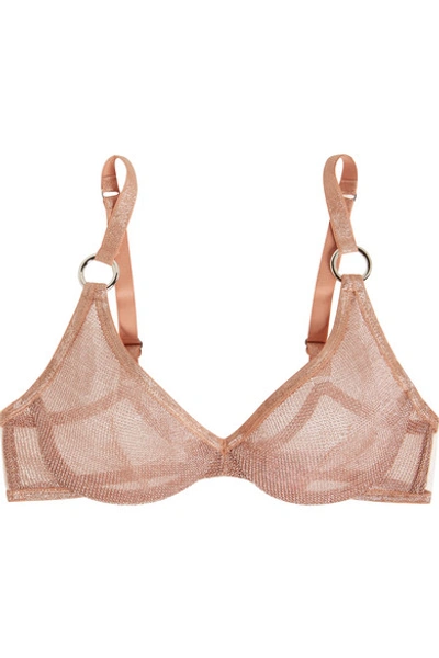 Shop Agent Provocateur Phoebe Metallic Stretch-mesh Underwired Bra In Antique Rose