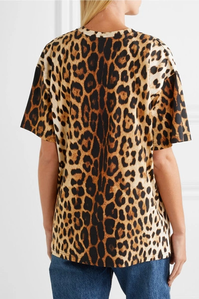 Shop Moschino Leopard-print Cotton-jersey T-shirt In Brown