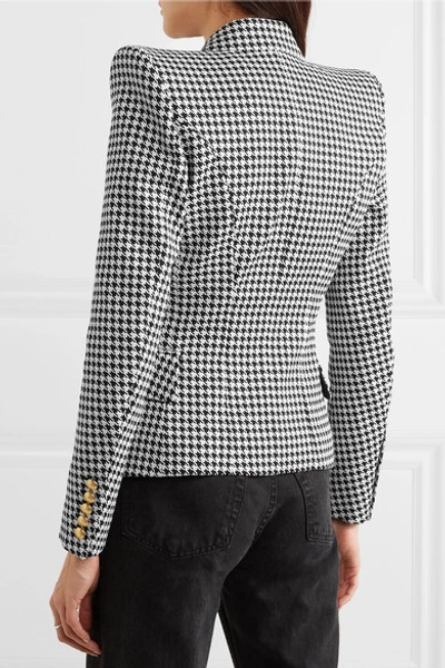 Shop Balmain Double-breasted Houndstooth Cotton-blend Jacquard Blazer In Gray