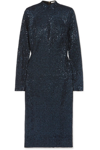 Shop Rebecca Vallance Andree Sequined Lurex Midi Dress In Navy